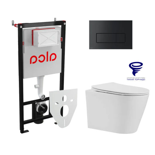 Унитаз подвесной с инсталляцией AlcaDrain (AlcaPlast) Prato Рим (торнадо) с инсталляцией AlcaPlast (AM101/1120+M578+M91) 5 в 1 черный матовый