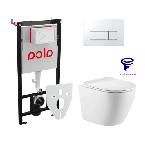 Унитаз подвесной с инсталляцией AlcaDrain (AlcaPlast) Prato Бьянко (торнадо) с инсталляцией AlcaPlast (AM101/1120+M571+M91) 5 в 1 хром