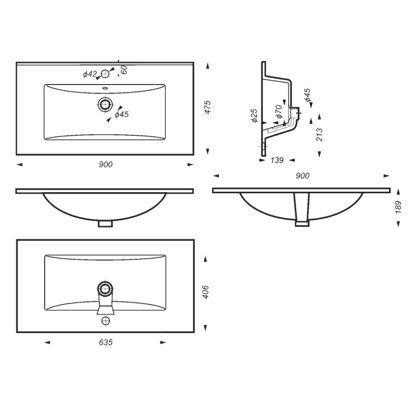 Раковина Sanita Quadro 90 см / QDR90SLWB01