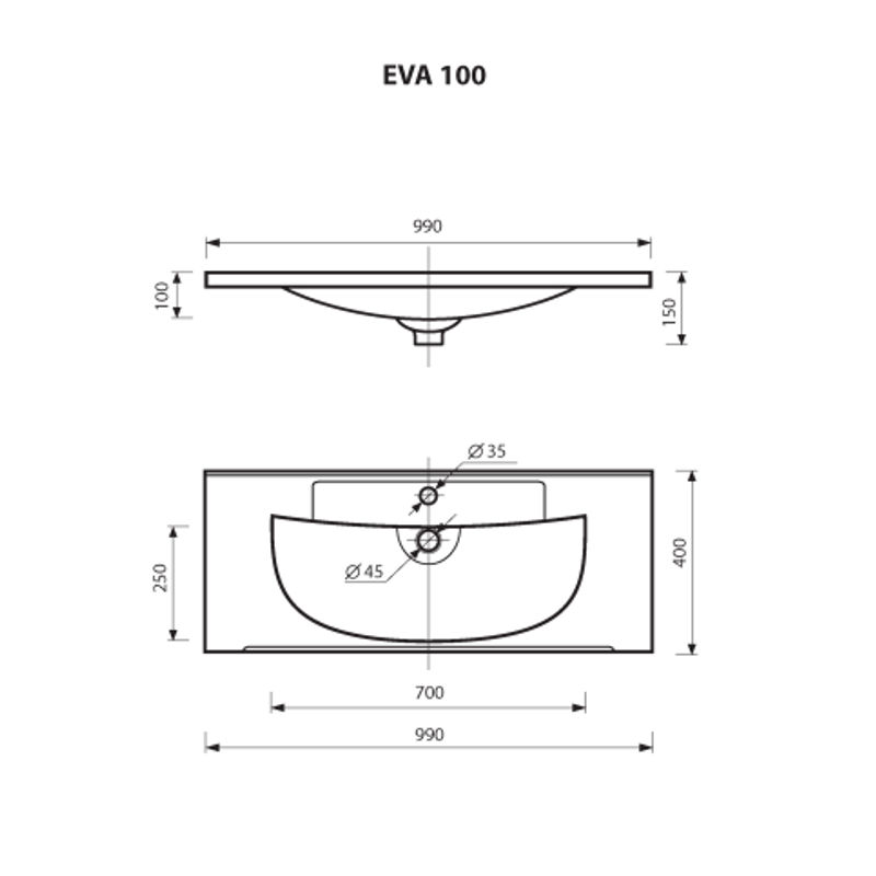 Раковина Misty EVVA 100 см / Р-Евв14100-Д