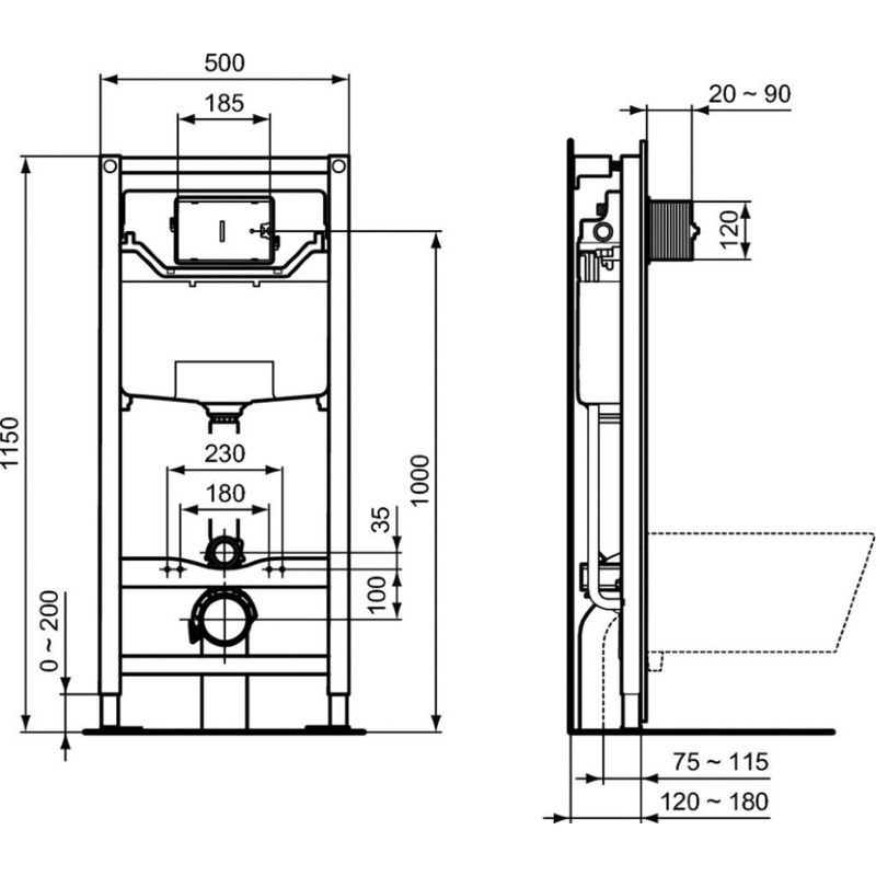 Инсталляция для унитаза Ideal Standard Prosys Frame 120 M с черной кнопкой смыва / R020467+R0121A6