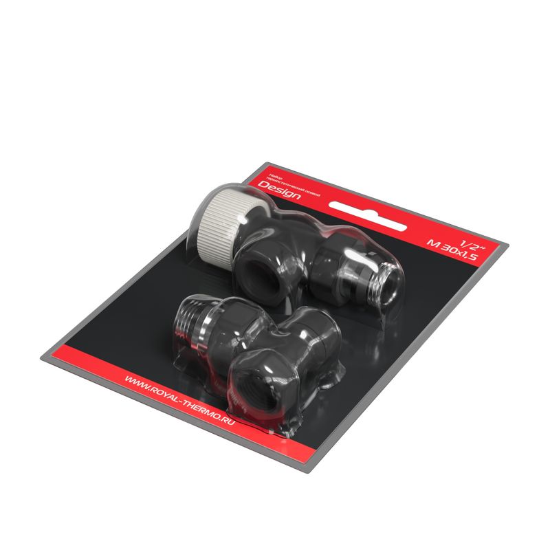 Набор термостатический осевой Royal Thermo Design 1/2"М30х1,5 (Черный) RATVDO11212BL