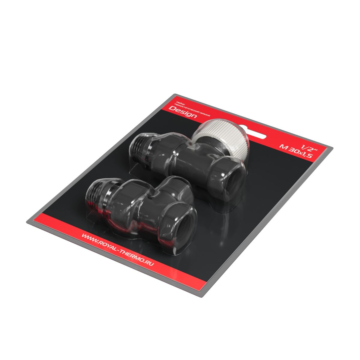 Набор термостатический прямой Royal Thermo Design 1/2"М30х1,5 (Черный) RATVDP11212BL