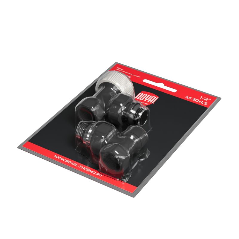 Набор термостатический угловой Royal Thermo Design 1/2"М30х1,5 (Черный) RATVDU11212BL