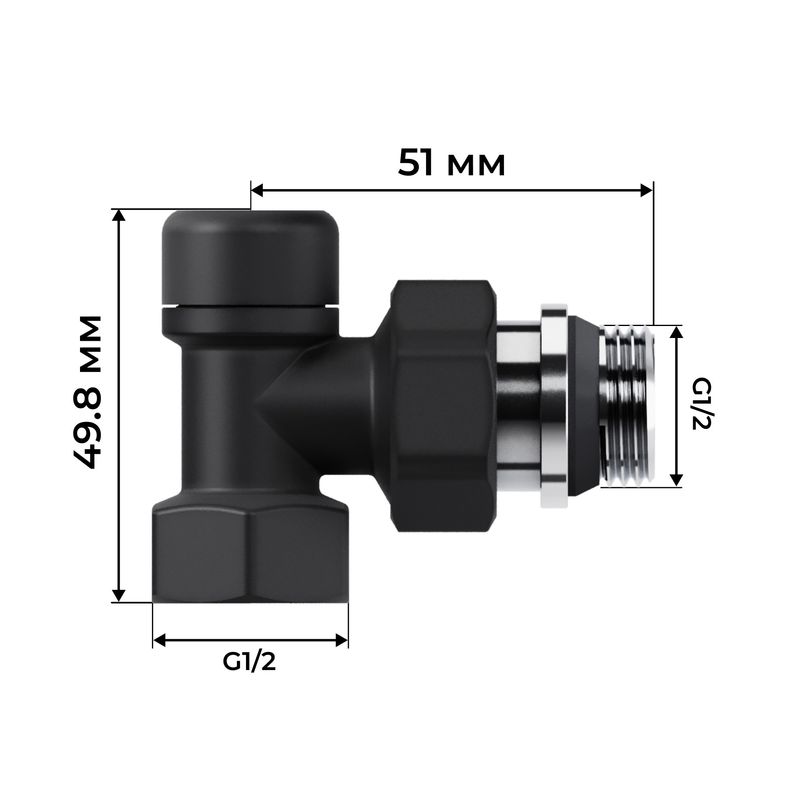 Набор термостатический угловой Royal Thermo Design 1/2"М30х1,5 (Черный) RATVDU11212BL