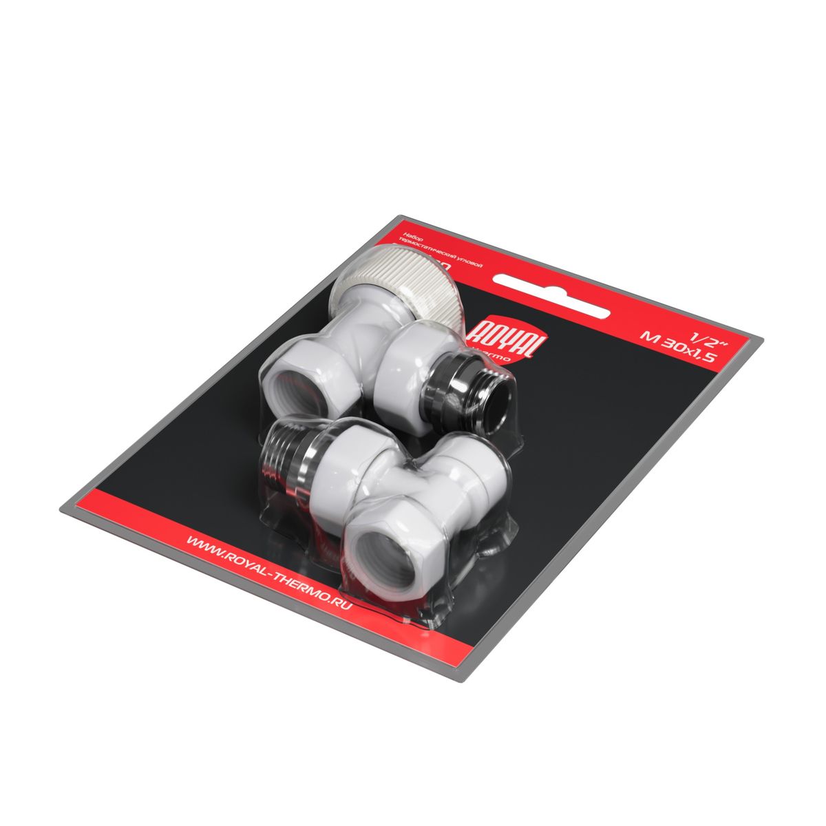 Набор термостатический угловой Royal Thermo Design 1/2"М30х1,5 (Белый) RATVDU11212WH
