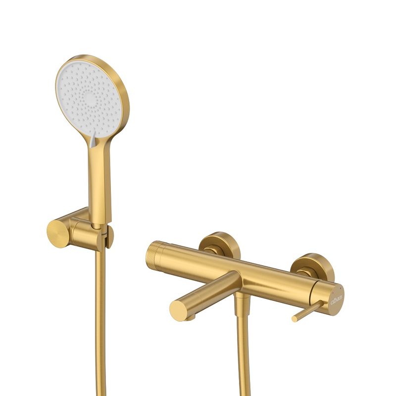 Смеситель для ванны Cezares RELAX-VD-BORO однорычажный в комплекте с ручным душем, шлангом и держателем (брашированное золото)