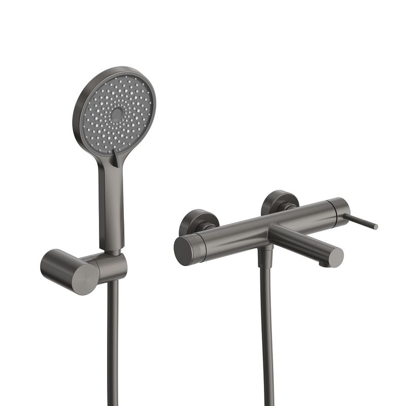 Смеситель для ванны Cezares RELAX-VD-GM однорычажный в комплекте с ручным душем, шлангом и держателем (оружейная сталь)