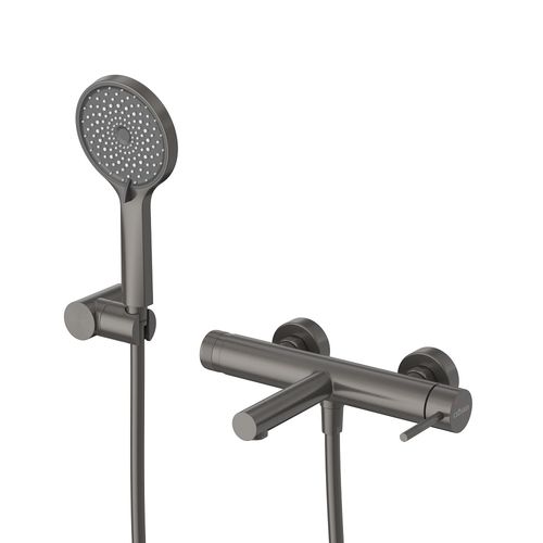 Смеситель для ванны Cezares RELAX-VD-GM однорычажный в комплекте с ручным душем, шлангом и держателем (оружейная сталь)