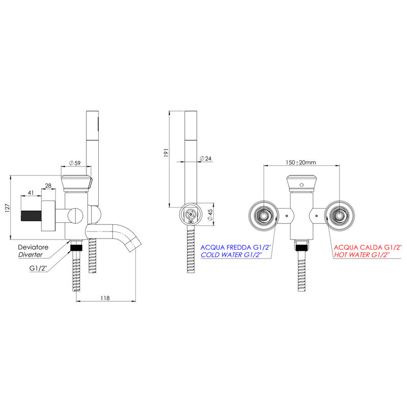 Смеситель для ванны REMER Element ET02XV сталь