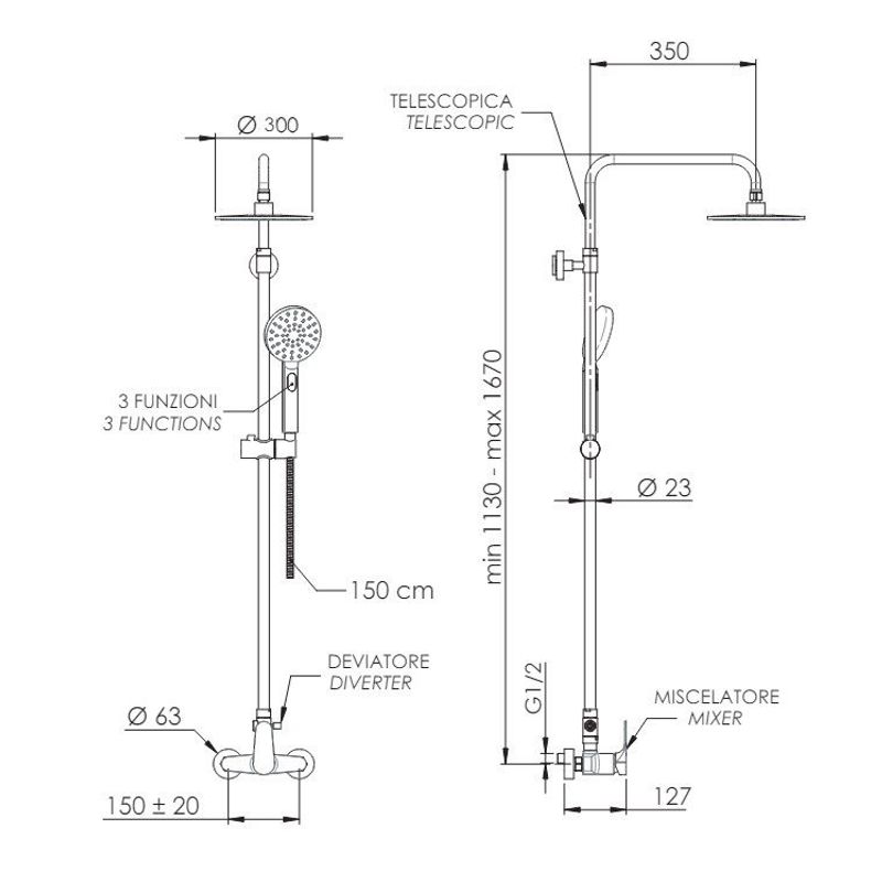 Душевая система REMER Class Line L37A8MPMD30 хром