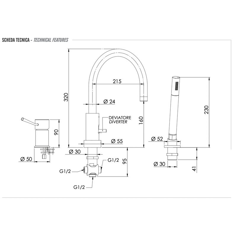 Смеситель для ванны REMER Minimal N07 с поворотным изливом хром