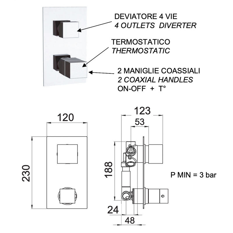 Смеситель скрытого монтажа для душа REMER Q-elegance QT94 хром