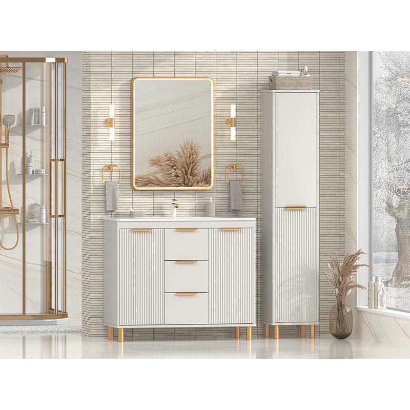 Шкаф-пенал для ванной Brevita Risacca crema 35 универсальный / RIS-05035-034П серый кашемир эмаль