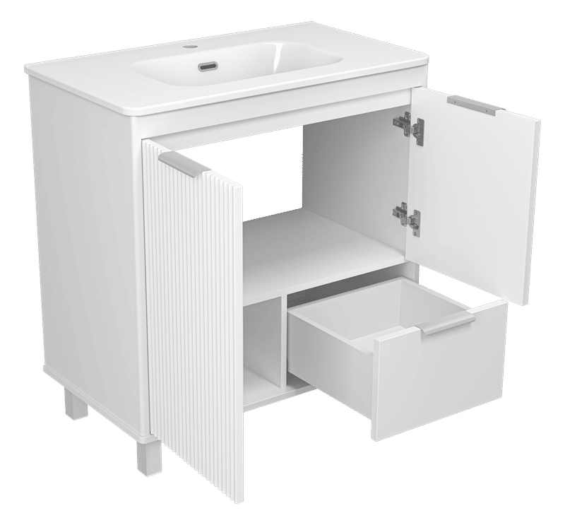 RISACCA white - 80 Тумба напольная 2 дв. 1 ящ., белая матовая эмаль