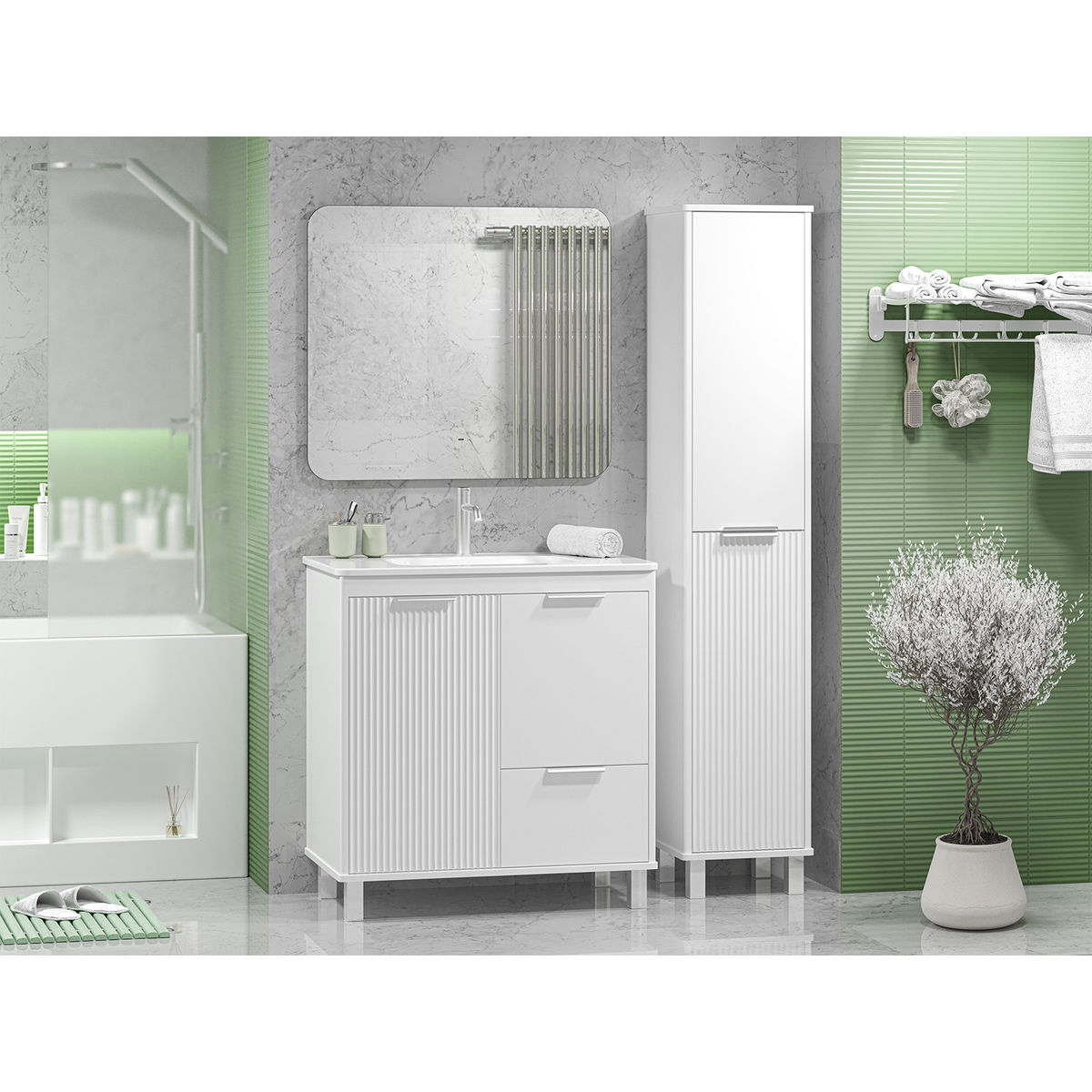 RISACCA white - 80 Тумба напольная 2 дв. 1 ящ., белая матовая эмаль