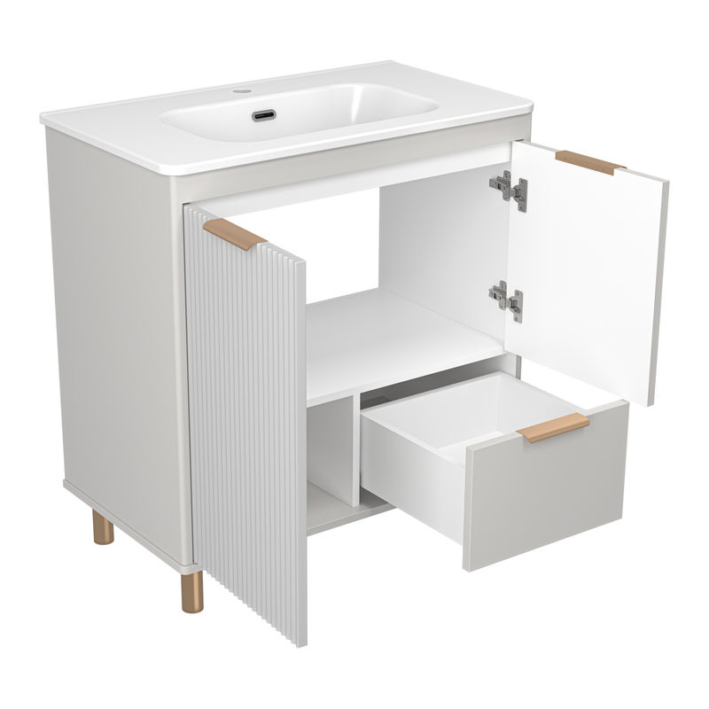 Тумба под раковину Brevita Risacca crema 80 напольная 2 дв. 1 ящ. / RIS-06080-0342Я серый кашемир эмаль