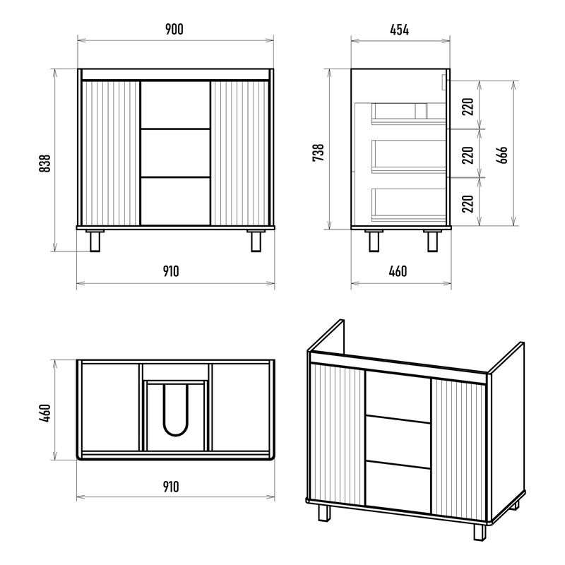 Тумба под раковину Brevita Risacca white 90 напольная 2 дв. 3 ящ. / RIS-06090-0142Я белая матовая эмаль
