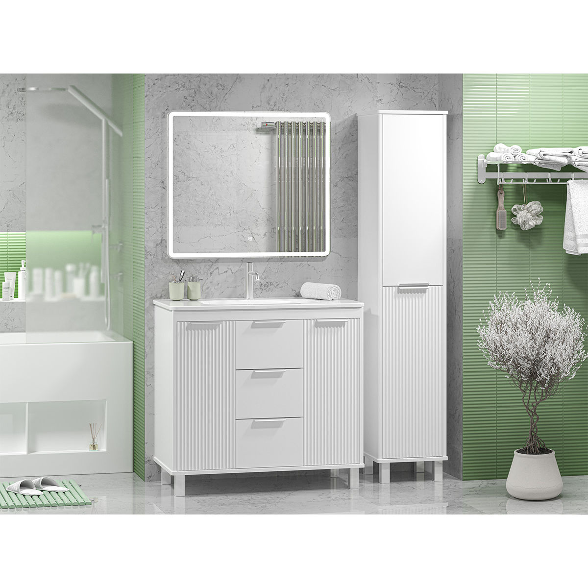 RISACCA white - 90 Тумба напольная 2 дв. 1 ящ., белая матовая эмаль