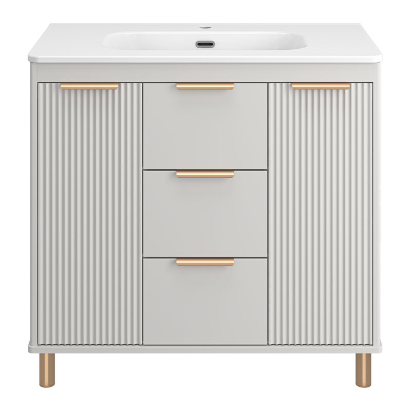 Тумба под раковину Brevita Risacca crema 90 напольная 2 дв. 3 ящ. / RIS-06090-0342Я серый кашемир эмаль