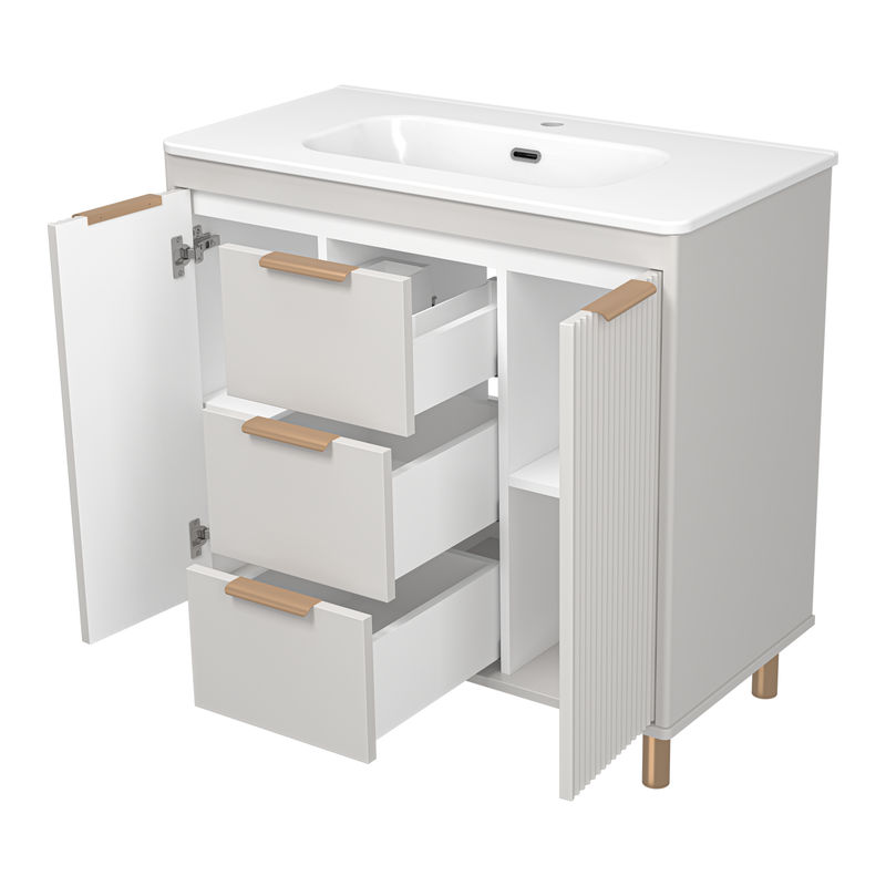 Тумба под раковину Brevita Risacca crema 90 напольная 2 дв. 3 ящ. / RIS-06090-0342Я серый кашемир эмаль