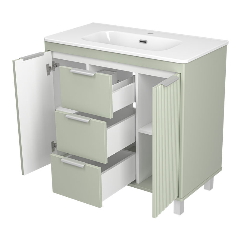 Тумба под раковину Brevita Risacca pistachio 90 напольная 2 дв. 3 ящ. / RIS-06090-0842Я фисташковый матовая эмаль