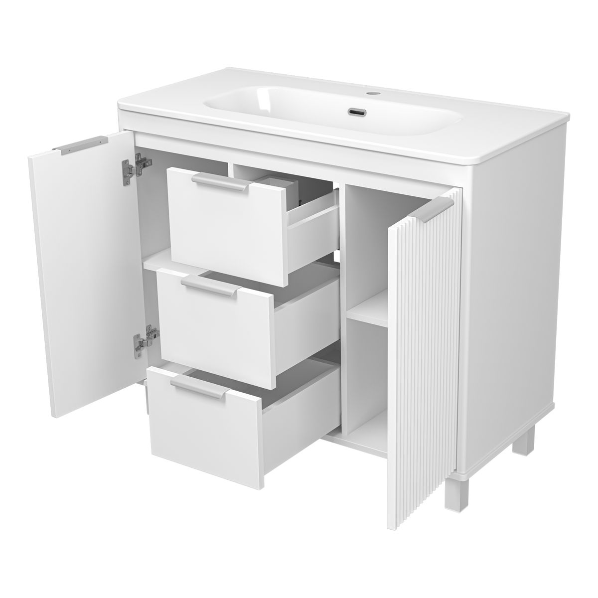 RISACCA white - 100 Тумба напольная 2 дв. 1 ящ., белая матовая эмаль
