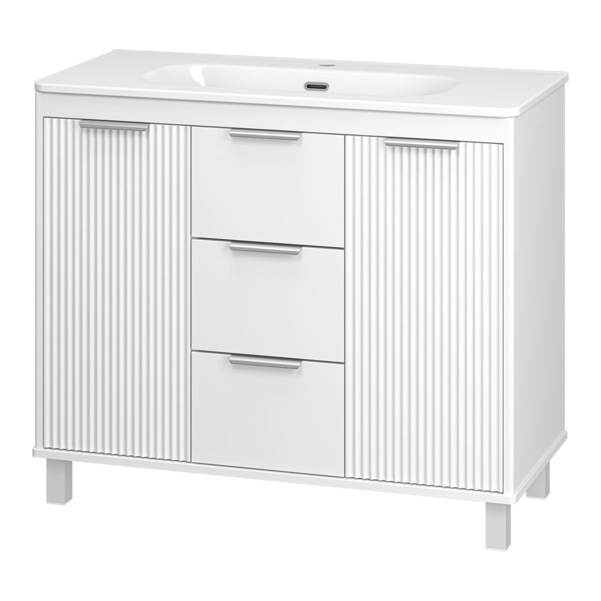 RISACCA white - 100 Тумба напольная 2 дв. 1 ящ., белая матовая эмаль