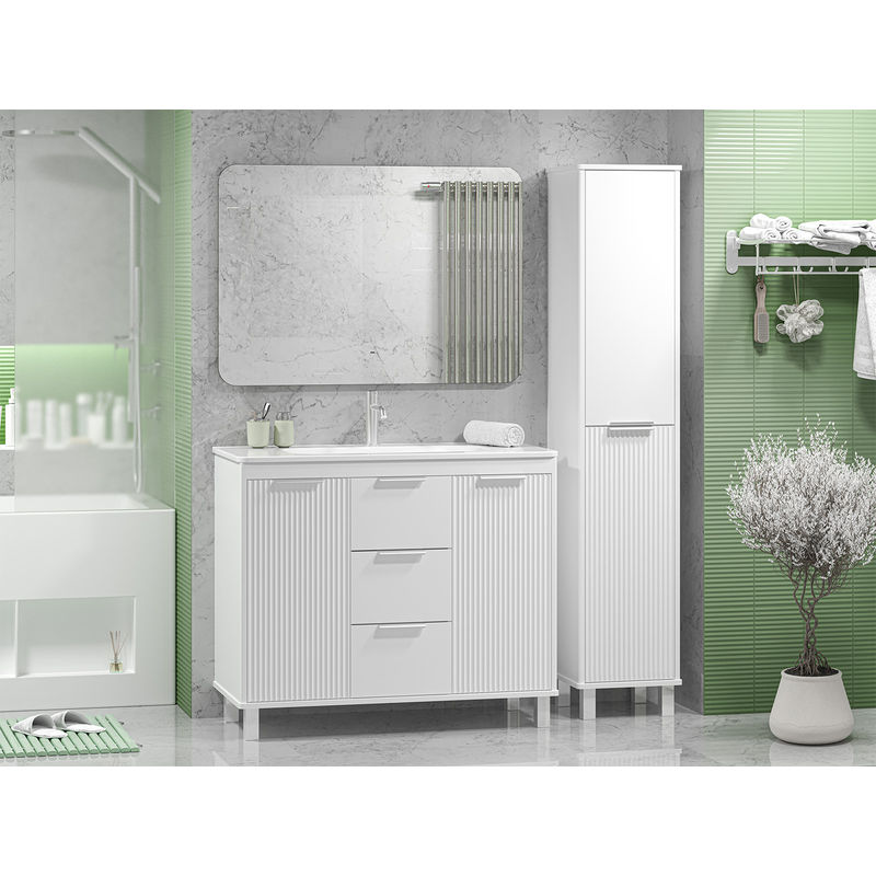 Тумба под раковину Brevita Risacca white 100 напольная 2 дв. 3 ящ. / RIS-06100-0142Я белая матовая эмаль