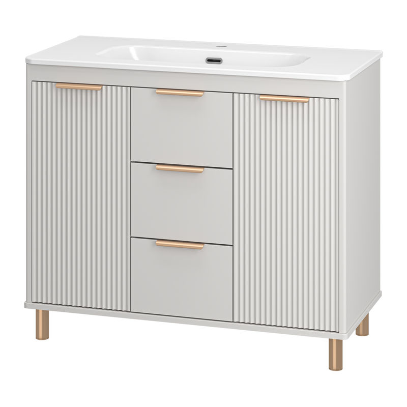 Тумба под раковину Brevita Risacca crema 100 напольная 2 дв. 3 ящ. / RIS-06100-0342Я серый кашемир эмаль