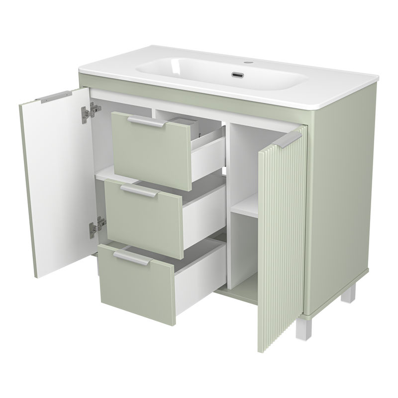 Тумба под раковину Brevita Risacca pistachio 100 напольная 2 дв. 3 ящ. / RIS-06100-0842Я фисташковый матовая эмаль