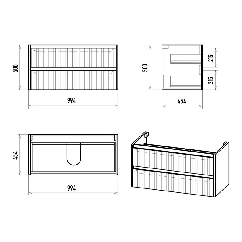 Тумба под раковину Brevita Riva 100 подвесная с 2 ящ. / RIV-07100-0102Я белый