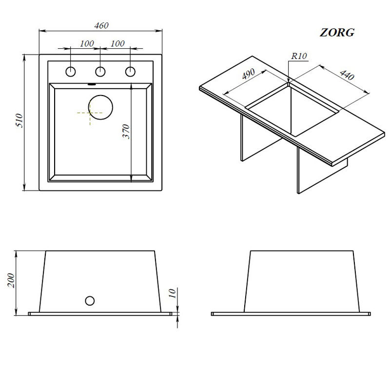 Кухонная мойка из искусственного камня ZorG Rock 46 PREMIUM beige с сифоном