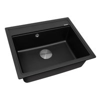 Кухонная мойка из искусственного камня ZorG Rock 60 PREMIUM black metallic с сифоном — 1