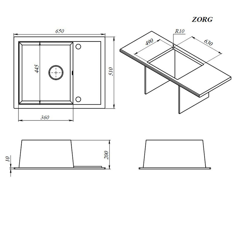 Кухонная мойка из искусственного камня ZorG Rock 65 PREMIUM alba с сифоном