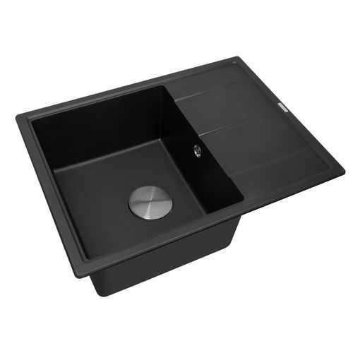 Кухонная мойка из искусственного камня ZorG Rock 65 PREMIUM black metallic с сифоном