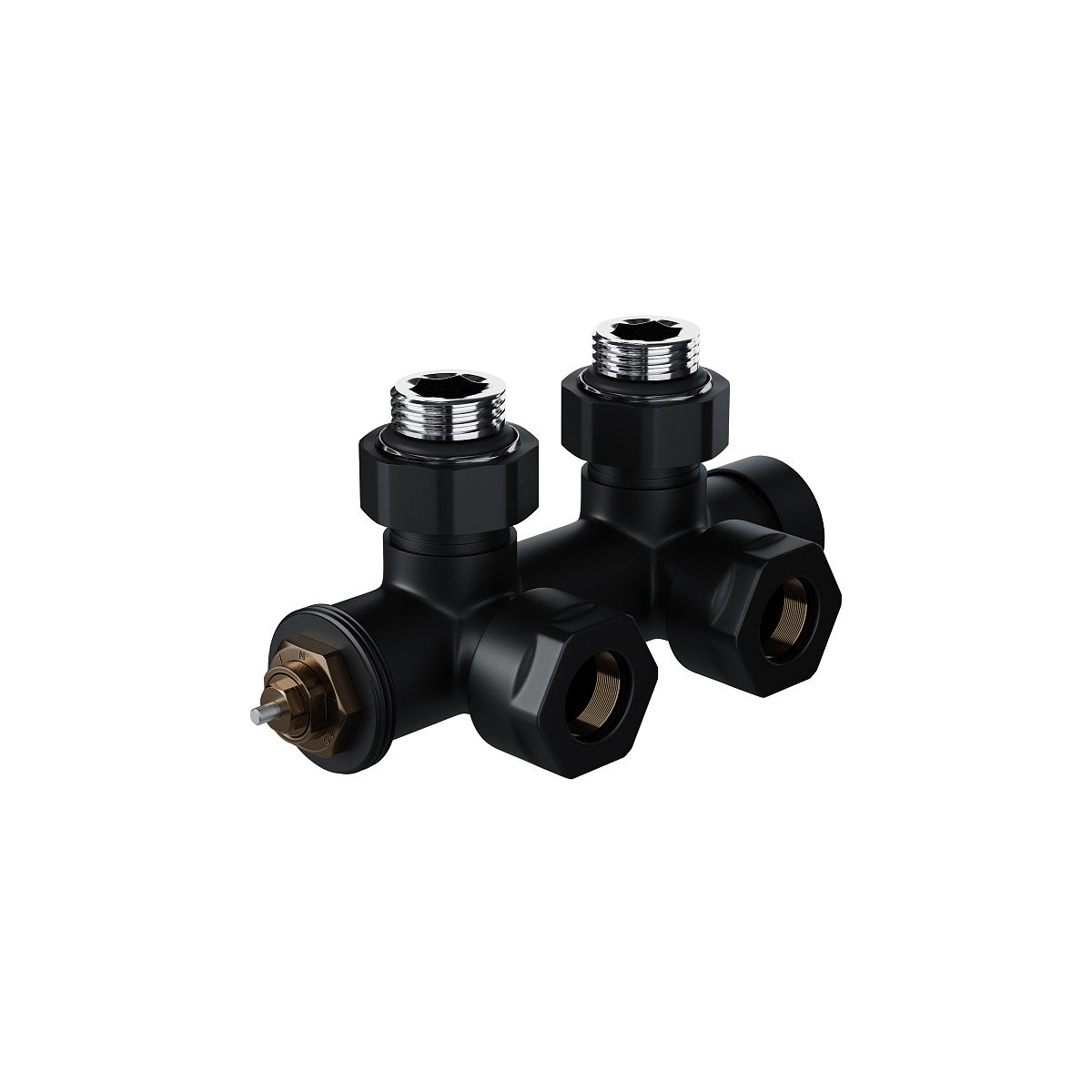 Узел нижнего подключения термостатический угловой Royal Thermo Design Pro 15мм М30х1,5 (Черный) RANPU11215BL