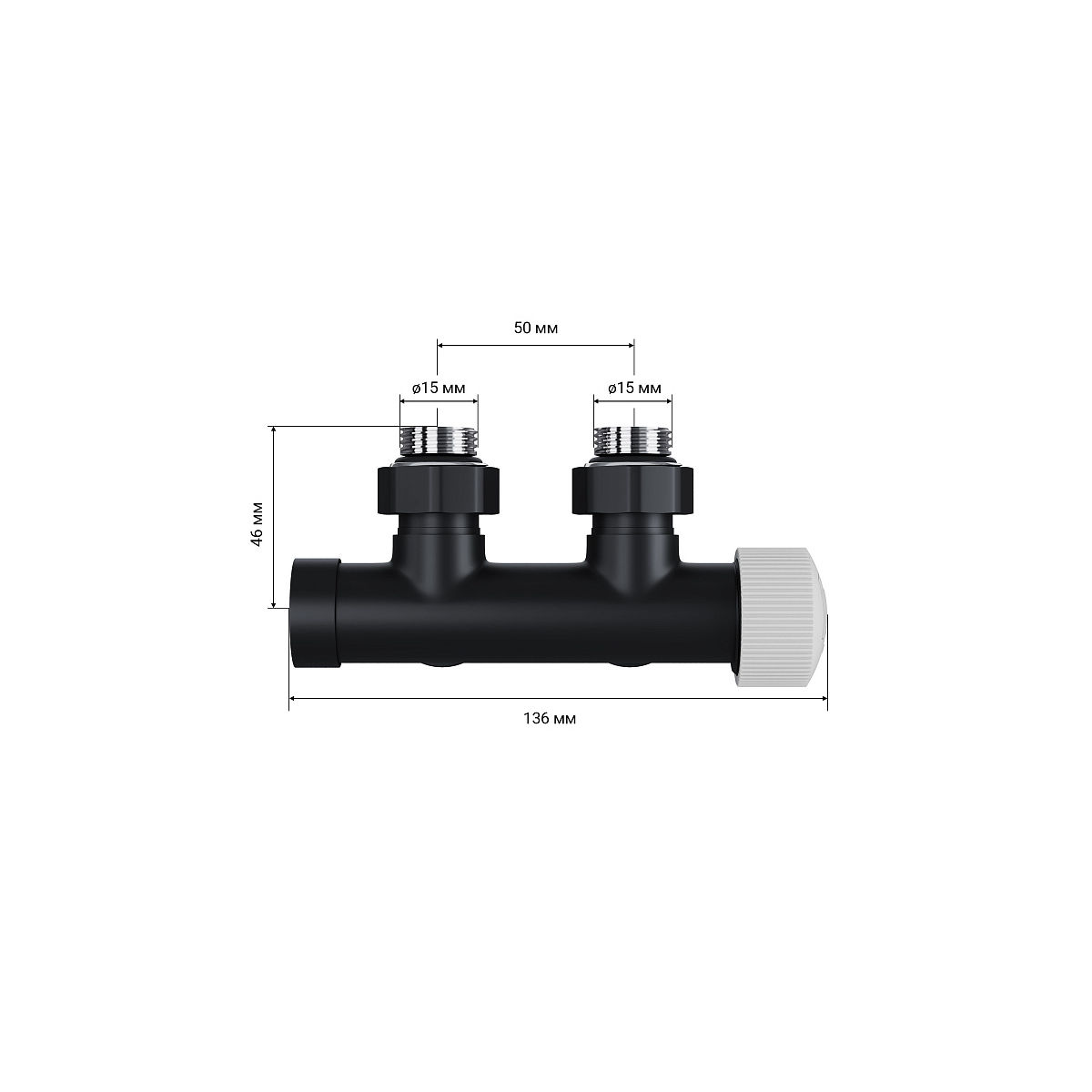 Узел нижнего подключения термостатический угловой Royal Thermo Design Pro 15мм М30х1,5 (Черный) RANPU11215BL