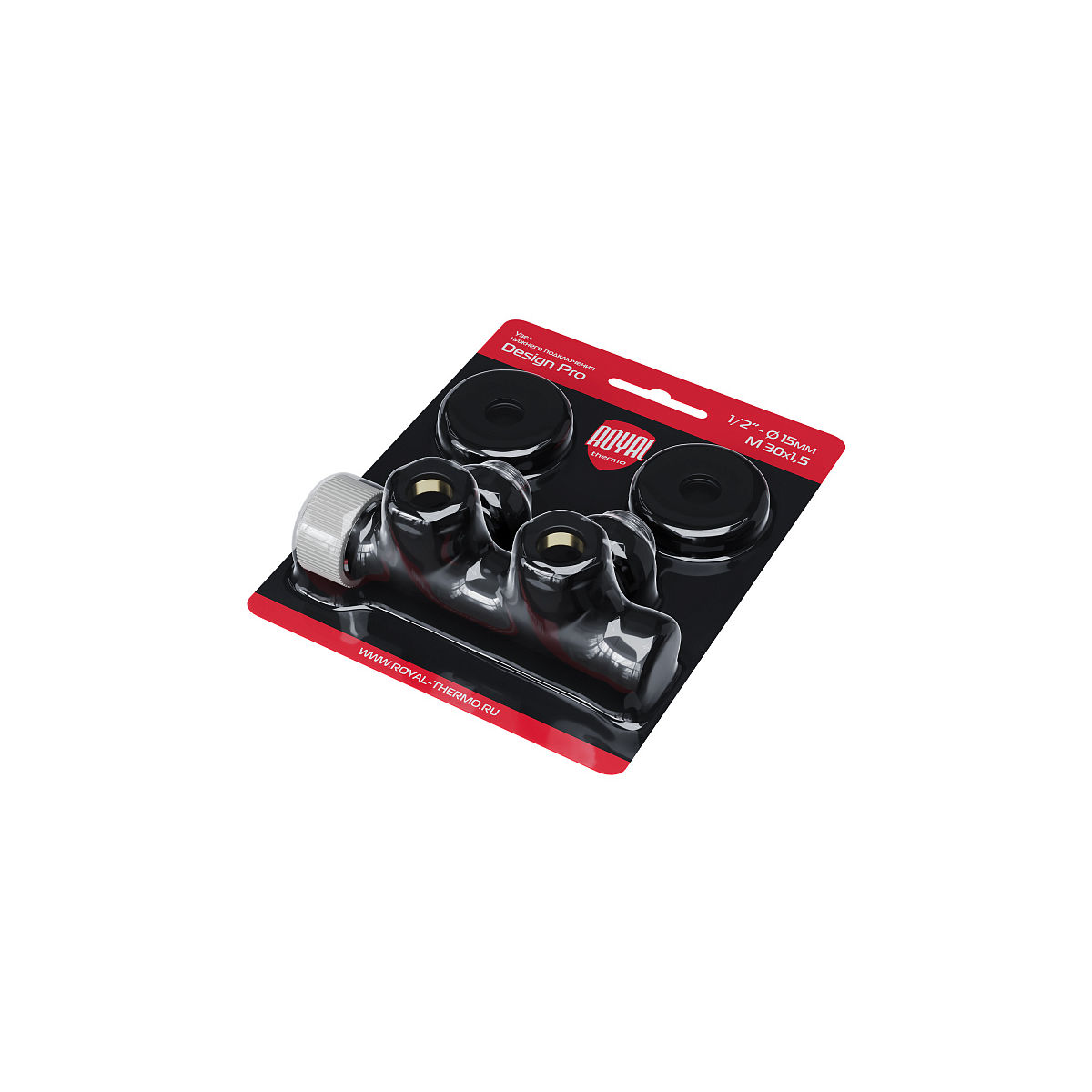 Узел нижнего подключения термостатический угловой Royal Thermo Design Pro 15мм М30х1,5 (Черный) RANPU11215BL