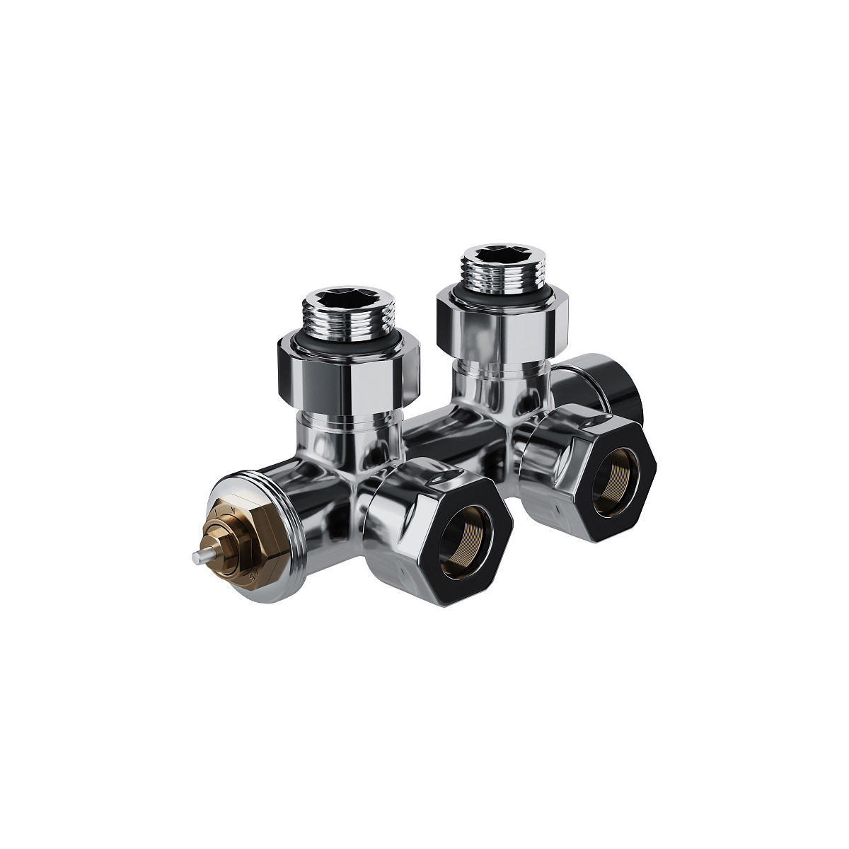 Узел нижнего подключения термостатический угловой Royal Thermo Design Pro 15мм М30х1,5 (Хром) RANPU11215CH