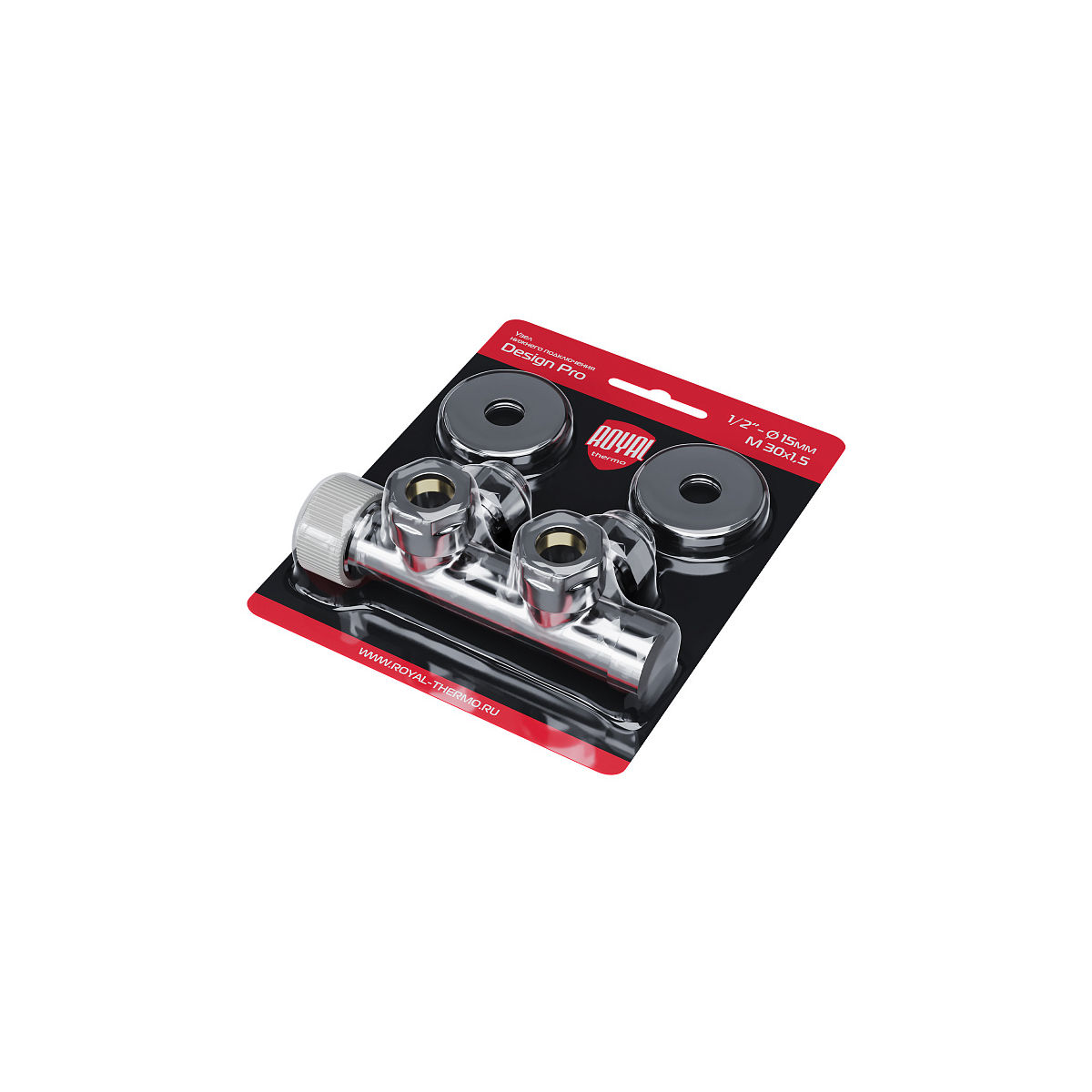Узел нижнего подключения термостатический угловой Royal Thermo Design Pro 15мм М30х1,5 (Хром) RANPU11215CH