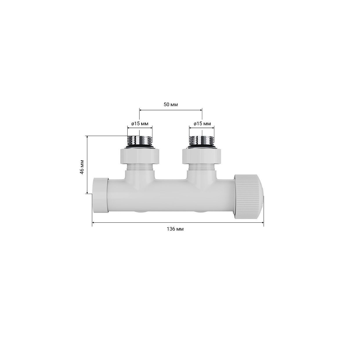 Узел нижнего подключения термостатический угловой Royal Thermo Design Pro 15мм М30х1,5 (Белый) RANPU11215WH