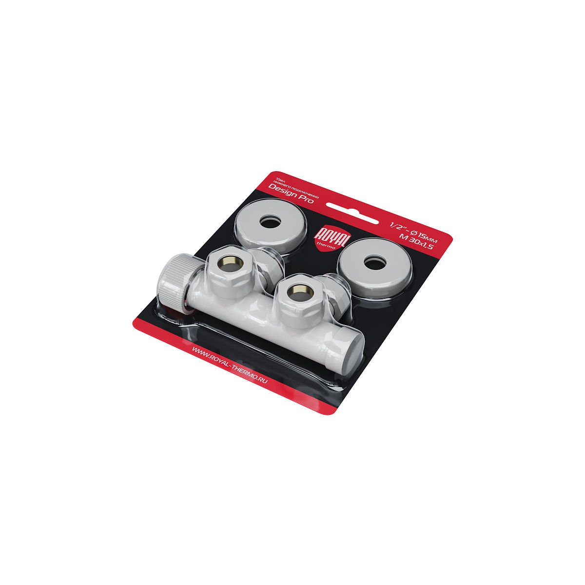 Узел нижнего подключения термостатический угловой Royal Thermo Design Pro 15мм М30х1,5 (Белый) RANPU11215WH
