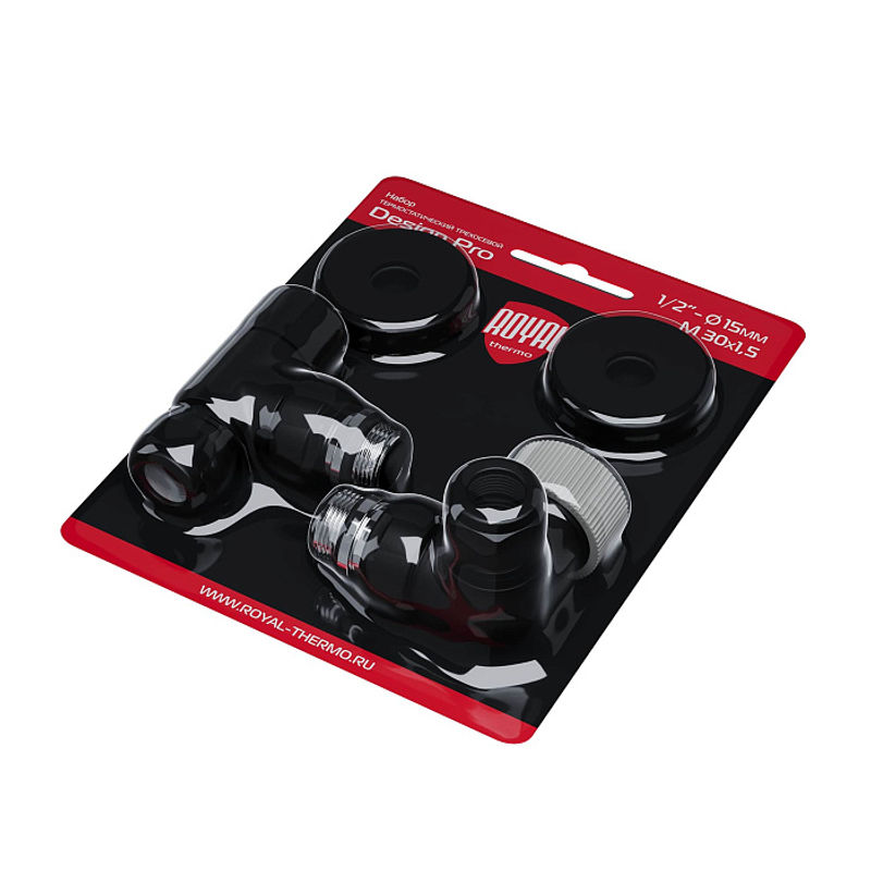 Набор термостатический трехосевой Royal Thermo Design Pro RATVXT11215BL 15мм М30х1,5 (черный)