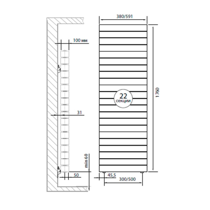 Royal Thermo Piano Forte 500 Tower Noir Sable 22 секции