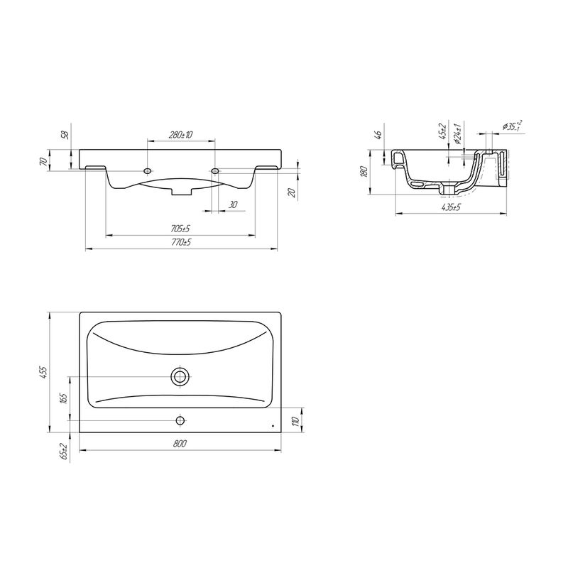 Раковина Cersanit Moduo 80 см широкая / S-UM-MOD80/1