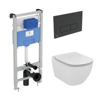 Унитаз подвесной с инсталляцией Ideal Standard Tesi Aquablade с кнопкой Oleas M2 S0079R0121A6 черная — 1