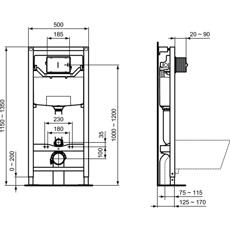 Унитаз подвесной с инсталляцией Ideal Standard Tesi Aquablade с кнопкой Oleas M2 S0079R0121AA хром