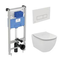 Унитаз подвесной с инсталляцией Ideal Standard Tesi Aquablade с кнопкой Oleas M2 S0079R0121AC белая — 1