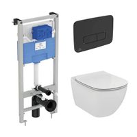 Унитаз подвесной с инсталляцией Ideal Standard Tesi Aquablade с кнопкой Oleas M3 S0079R0123A6 черная — 1